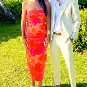 Elegant Strapless Pink and Orange Dress